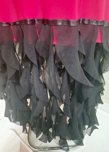 Şeker Pembe Nakışlı Straplez Uzun Gotik Elbise - Görsel 5