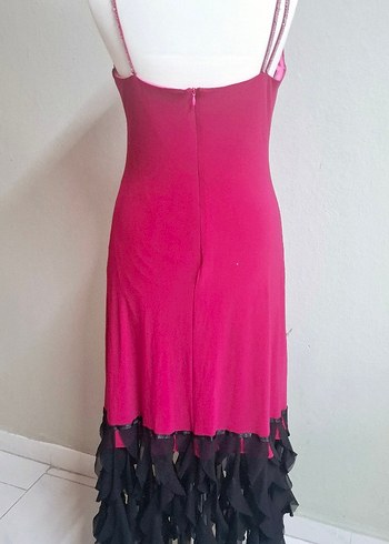 Şeker Pembe Nakışlı Straplez Uzun Gotik Elbise - Görsel 3