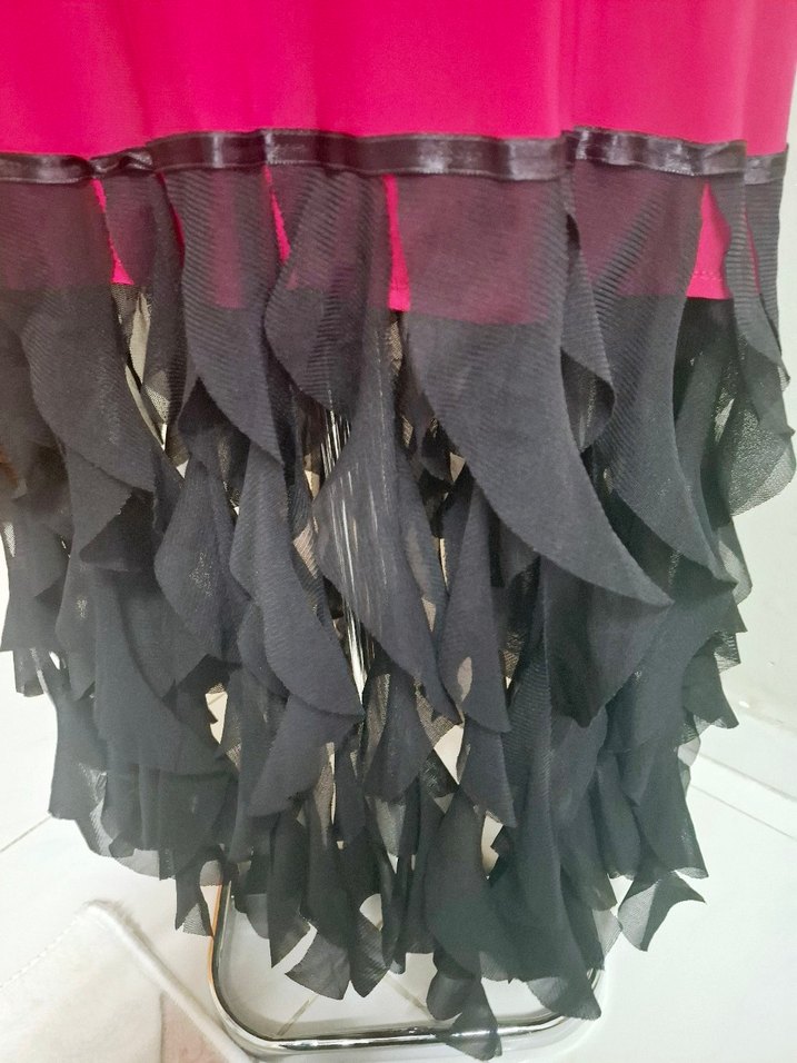 Şeker Pembe Nakışlı Straplez Uzun Gotik Elbise - Görsel 5