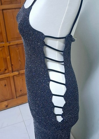 Payetli Uzun Gri Kadın Abiye Elbise - Görsel 2