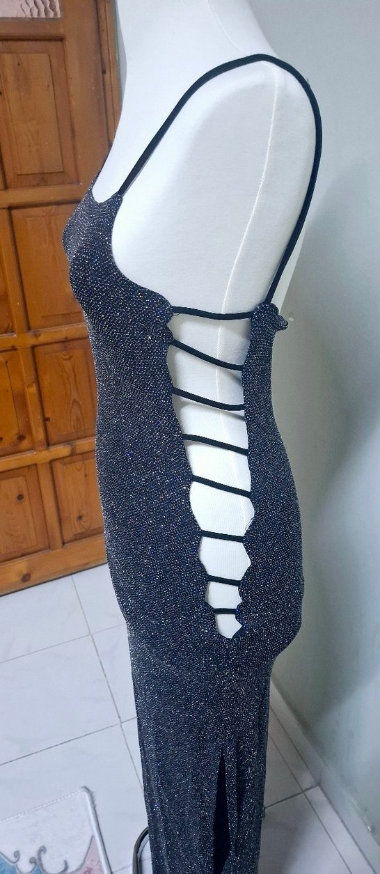 Payetli Uzun Gri Kadın Abiye Elbise - Görsel 2