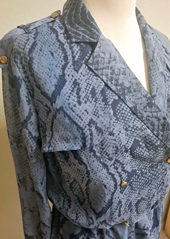 Desenli Mavi Şifon Kadın Elbise - Görsel 4