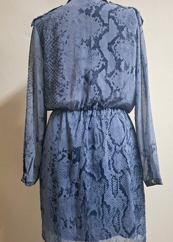 Desenli Mavi Şifon Kadın Elbise - Görsel 6