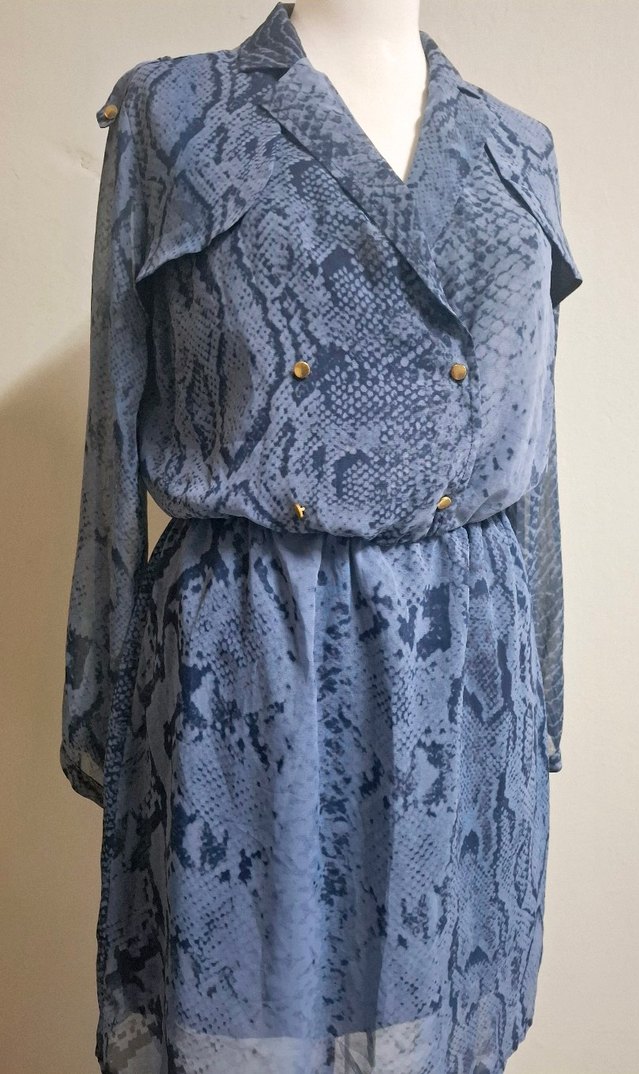 Desenli Mavi Şifon Kadın Elbise - Görsel 5