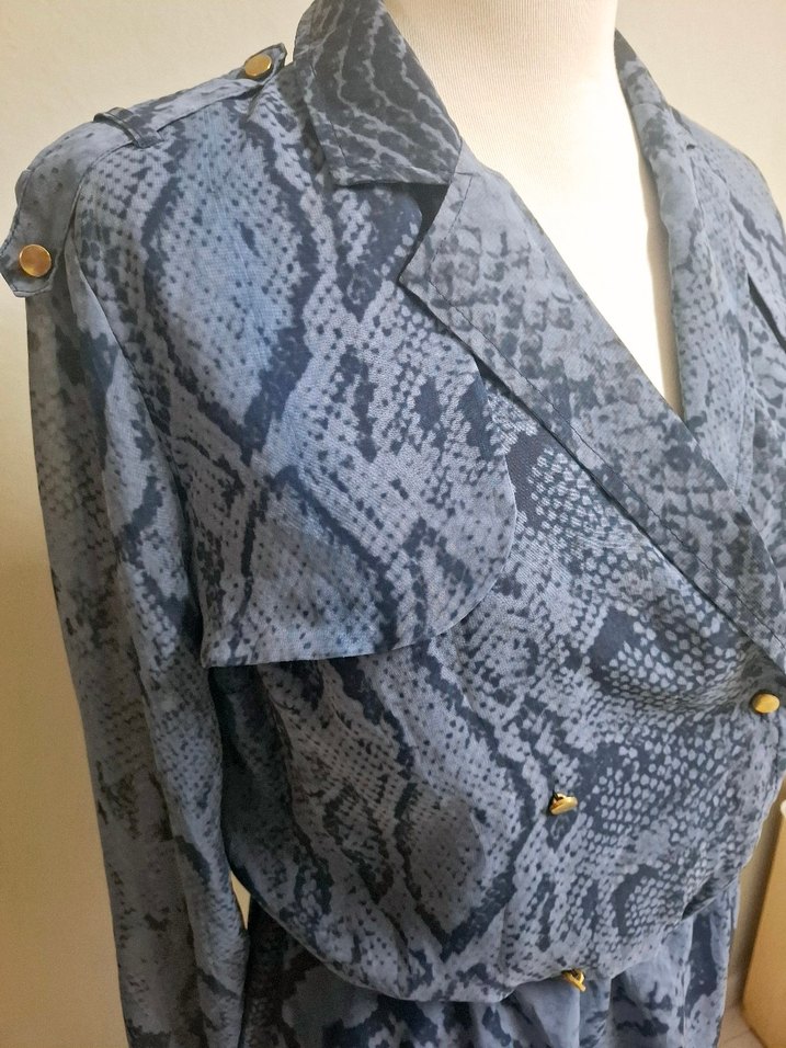 Desenli Mavi Şifon Kadın Elbise - Görsel 4