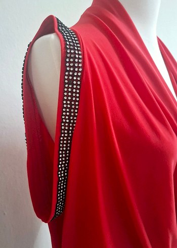 Kırmızı Drapeli V Yakalı Mini Elbise - Görsel 2