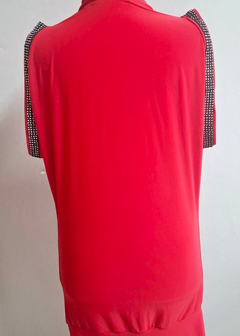 Kırmızı Drapeli V Yakalı Mini Elbise - Görsel 3