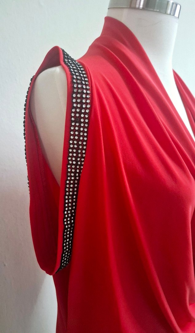 Kırmızı Drapeli V Yakalı Mini Elbise - Görsel 2