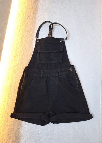 Siyah Kadın Kot Mini Salopet - Görsel 2