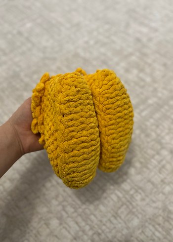 Kız Çocuk Sarı Örgü Sıcak Terlik - Görsel 2