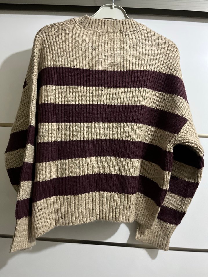 Çizgili Örgü Kadın Kazak - Görsel 3