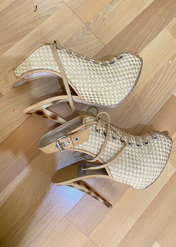 Baldan made in italy hasır ince topuklu platform ayakkabı - Görsel 2