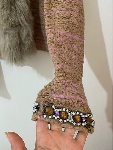m Beden pembe Renk Fairycore Y2k stil vintage tüylü taşlı hırka karton marka