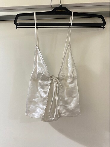 H&m saten ipli y2k fairycore stil bağlamalı crop büstiyer