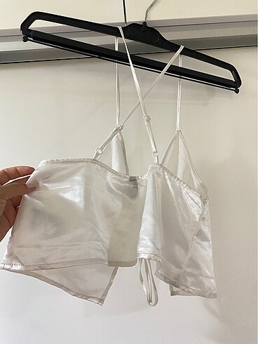 H&M H&m saten ipli y2k fairycore stil bağlamalı crop büstiyer