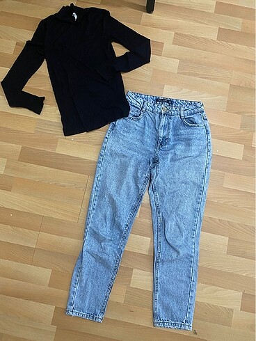 Bershka mom jean hediye fitilli defacto bluz