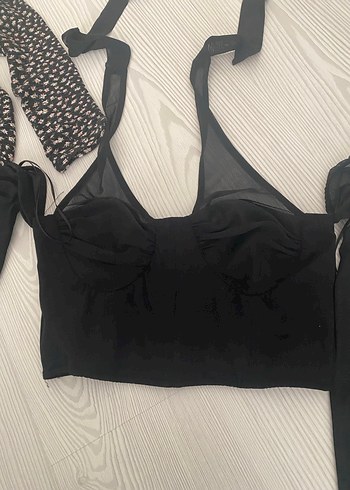 Y2k fairycore grunge bershka bluz kayık yaka ikisi bir arada - Görsel 2