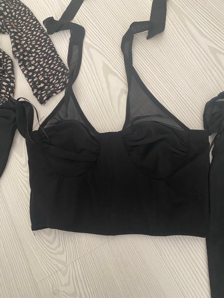 Y2k fairycore grunge bershka bluz kayık yaka ikisi bir arada - Görsel 2