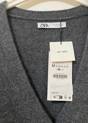 Zara Gri Düğmeli Kadın %100 Yün Hırka - Görsel 2