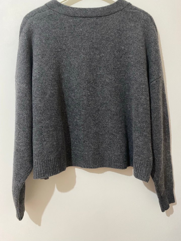 Zara Gri Düğmeli Kadın %100 Yün Hırka - Görsel 4