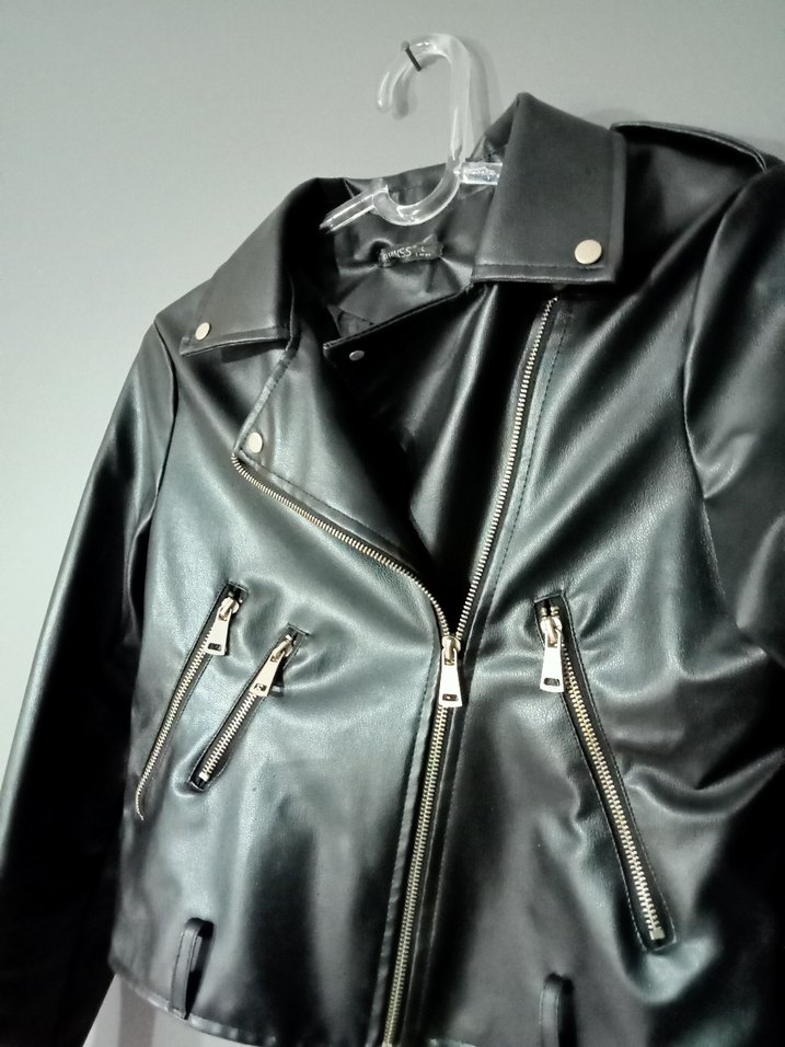 Kadın Siyah Mini Deri Biker Ceket - Görsel 2