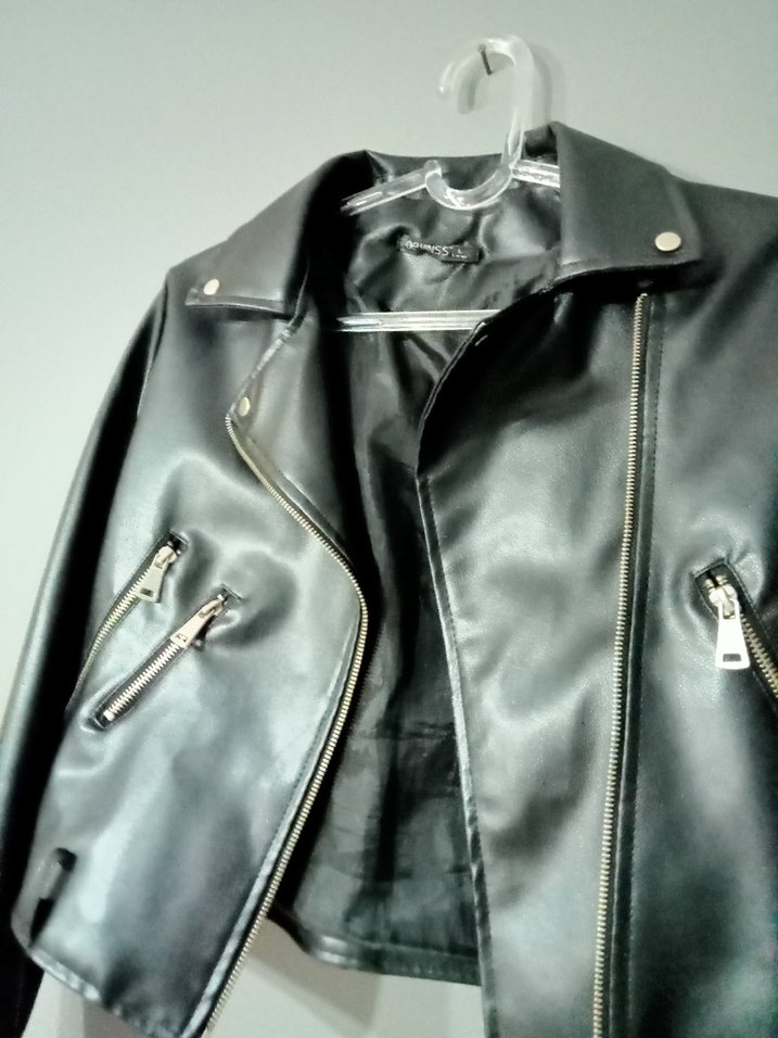 Kadın Siyah Mini Deri Biker Ceket - Görsel 5