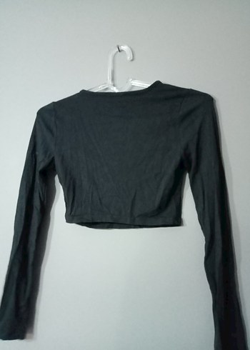 Siyah Uzun Kollu Crop Bluz - Görsel 2