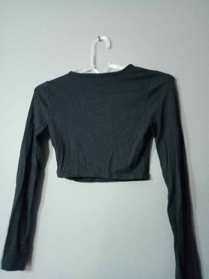 Siyah Uzun Kollu Crop Bluz - Görsel 2