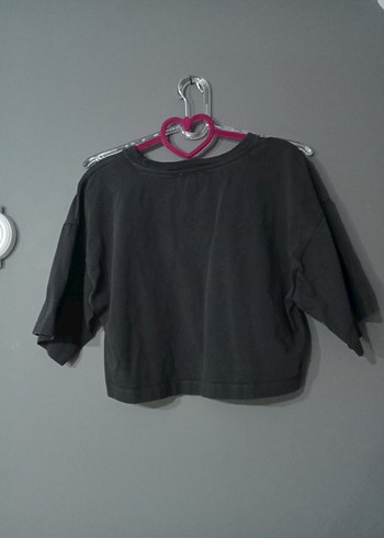 Siyah Pamuklu Kısa Kollu Crop Top - Görsel 2