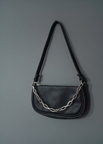 Zincir Detaylı Siyah Deri Kadın Çanta - Görsel 2