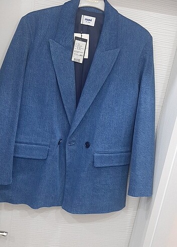 l Beden Mavi denim blazer ceket