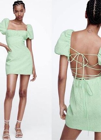 Zara Zara balon kol potikareli mini elbise