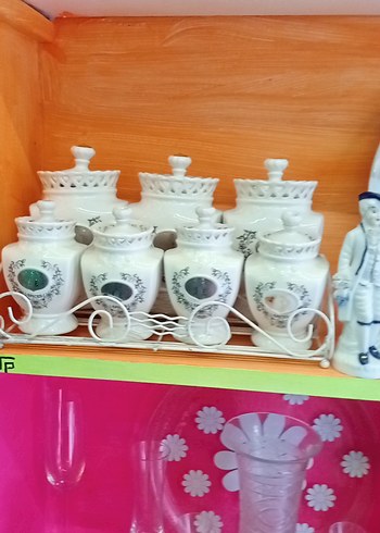 Etnik Desenli Beyaz Mutfak Baharatlık Seti