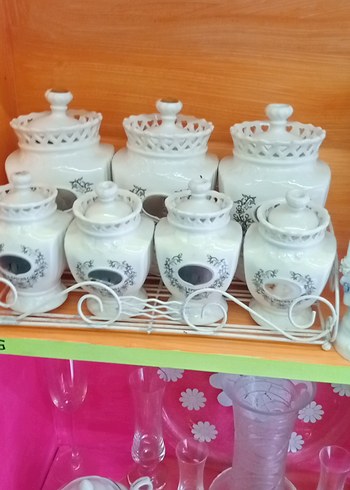 Beden Etnik Desenli Beyaz Mutfak Baharatlık Seti