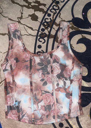 Bershka Çiçek Desenli Pastel Renkli Dantelli Bustiyer