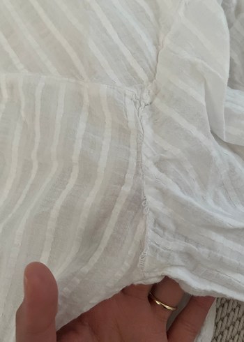 Kadın Beyaz Keten V Yaka Gömlek - Görsel 3