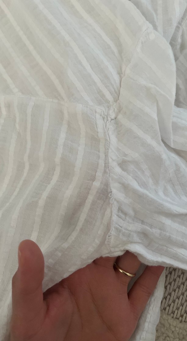 Kadın Beyaz Keten V Yaka Gömlek - Görsel 3