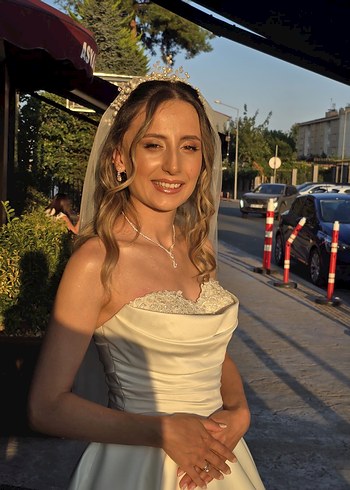 Işıltılı Beyaz Straplez A Kesim Gelinlik - Görsel 2