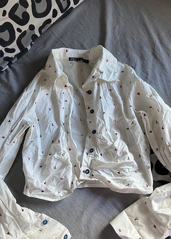 Zara Nakışlı Beyaz Keten Gömlek