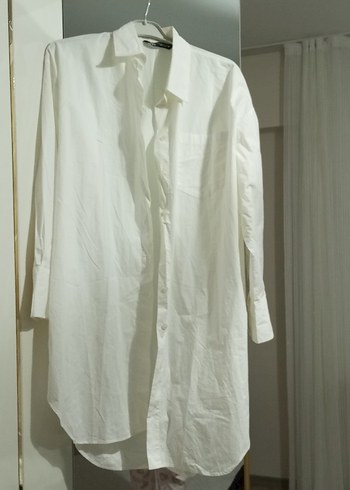 Zara Beyaz Midi Pamuklu Kadın Gömlek - Görsel 4