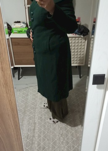 Düğmeli Uzun Yeşil Kadın Kaban - Görsel 3