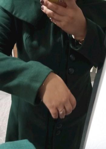 Düğmeli Uzun Yeşil Kadın Kaban - Görsel 5