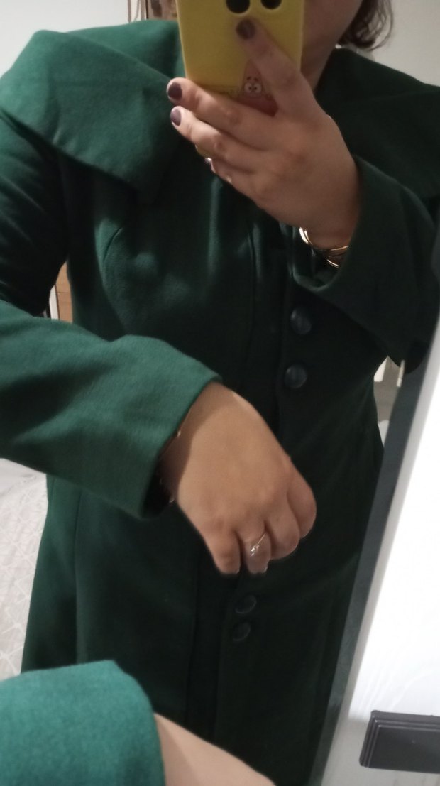 Düğmeli Uzun Yeşil Kadın Kaban - Görsel 5