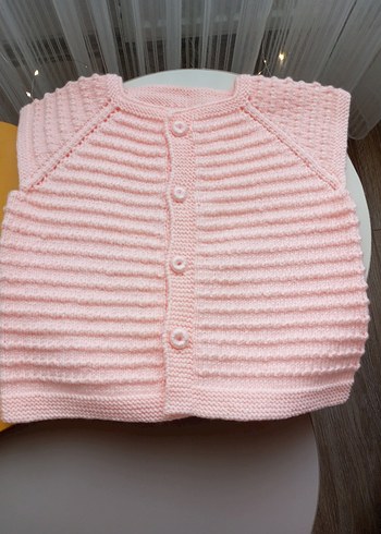 Kız Çocuk Vintage Pudra Pembe Kolsuz Triko Hırka - Görsel 3