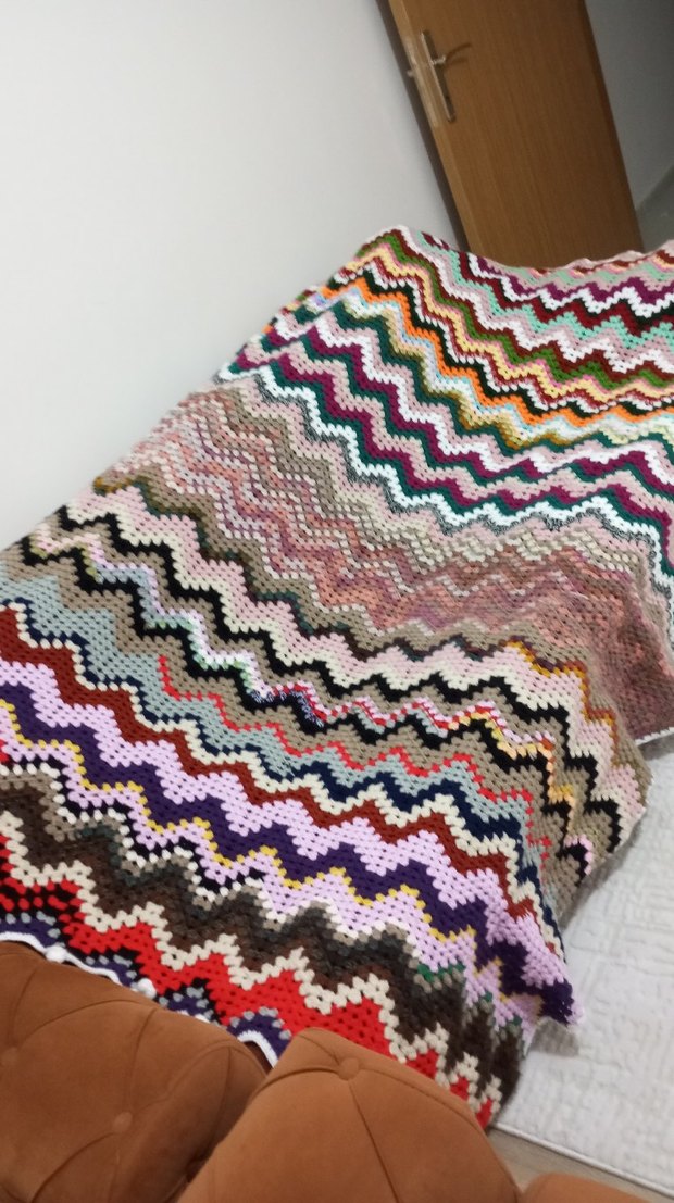 Renkli Dalga Desenli Örgü Battaniye - Görsel 4