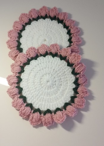 El Örgüsü Çiçek Desenli Yuvarlak bardak altlığı - Görsel 3