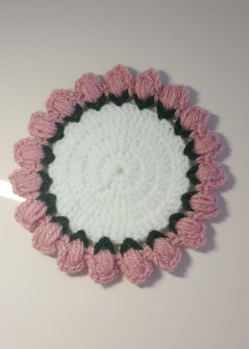 El Örgüsü Çiçek Desenli Yuvarlak bardak altlığı - Görsel 4