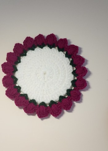 El Örgüsü Çiçek Desenli Yuvarlak bardak altlığı - Görsel 5