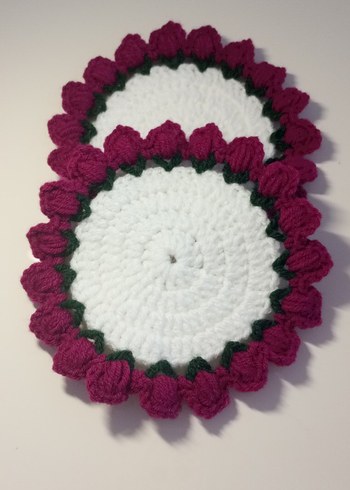 El Örgüsü Çiçek Desenli Yuvarlak bardak altlığı - Görsel 2