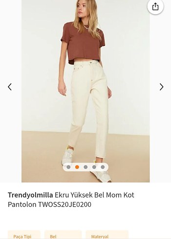 Trendyol & Milla Trendyolmilla Ekru Yüksek Bel Mom Kot Pantolon